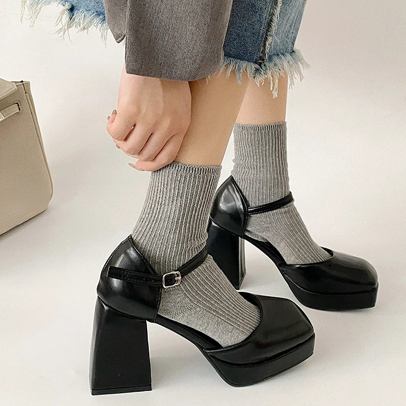 High Heels Women Pumps Spring 2023 New Square Toe Chunky Heel Platform Shoes Woman Dress Wedding Shoes Bride Elegant Pumps