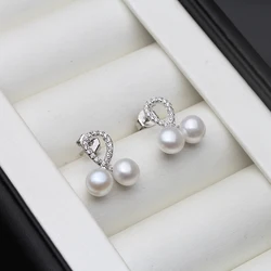 White Freshwater Double Natural Pearl Flower Earring For Women,Real Silver 925 Pearl Earring Fine Jewelry Girl Birthday Gift