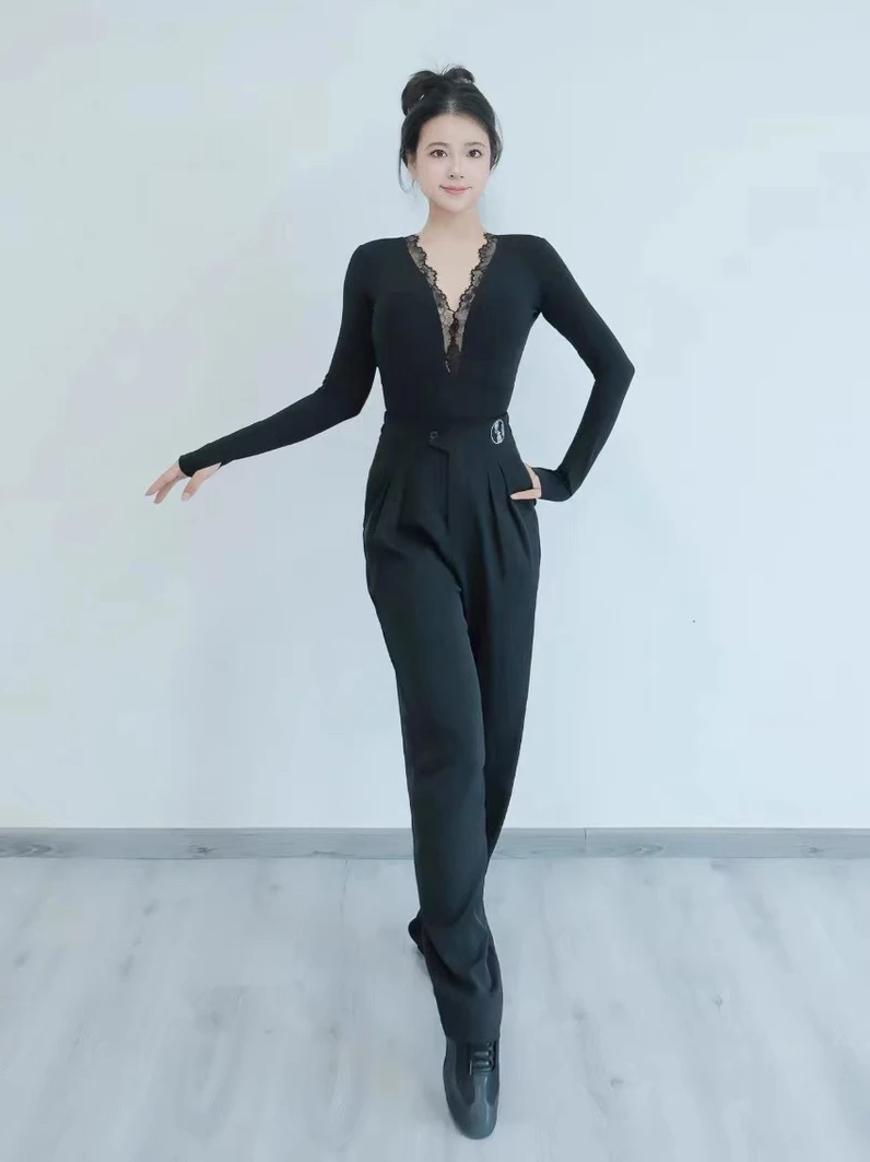 Top Sexy de Dança Latina com Decote em V, Manga Longa, Vestido Sem Costas para Mulheres, Ideal para Dança de Samba, Rumba, Ch...