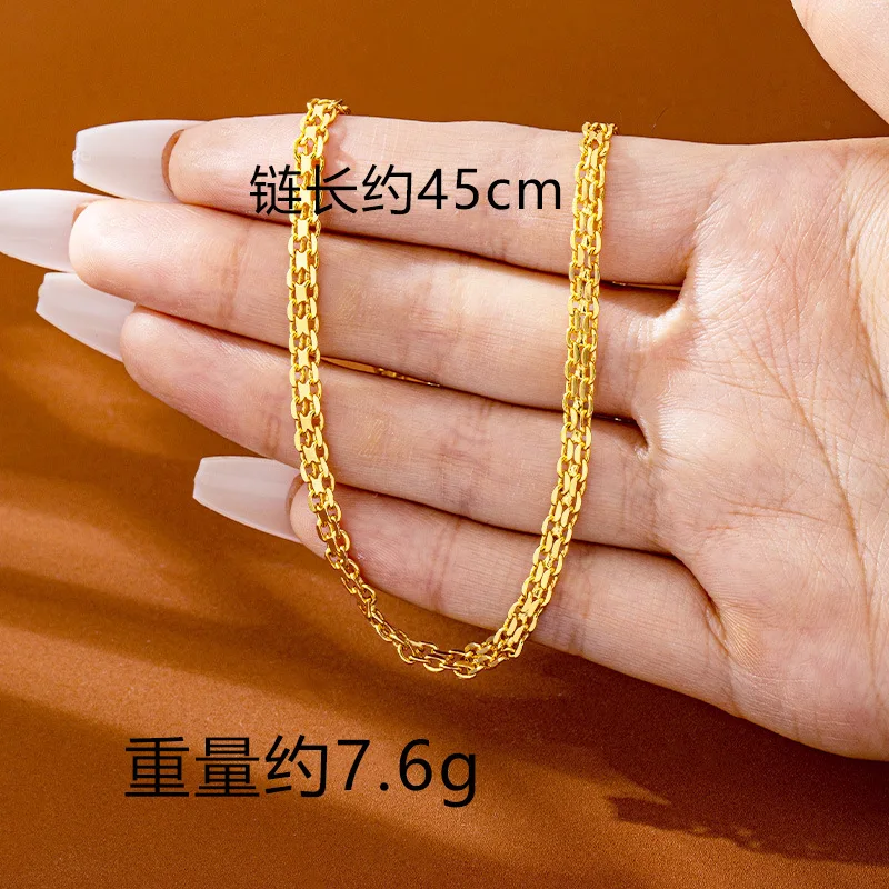 

Luxury 24K 9999 Pure Gold real gold Women's simple Cuban bracelet necklace anklet suit