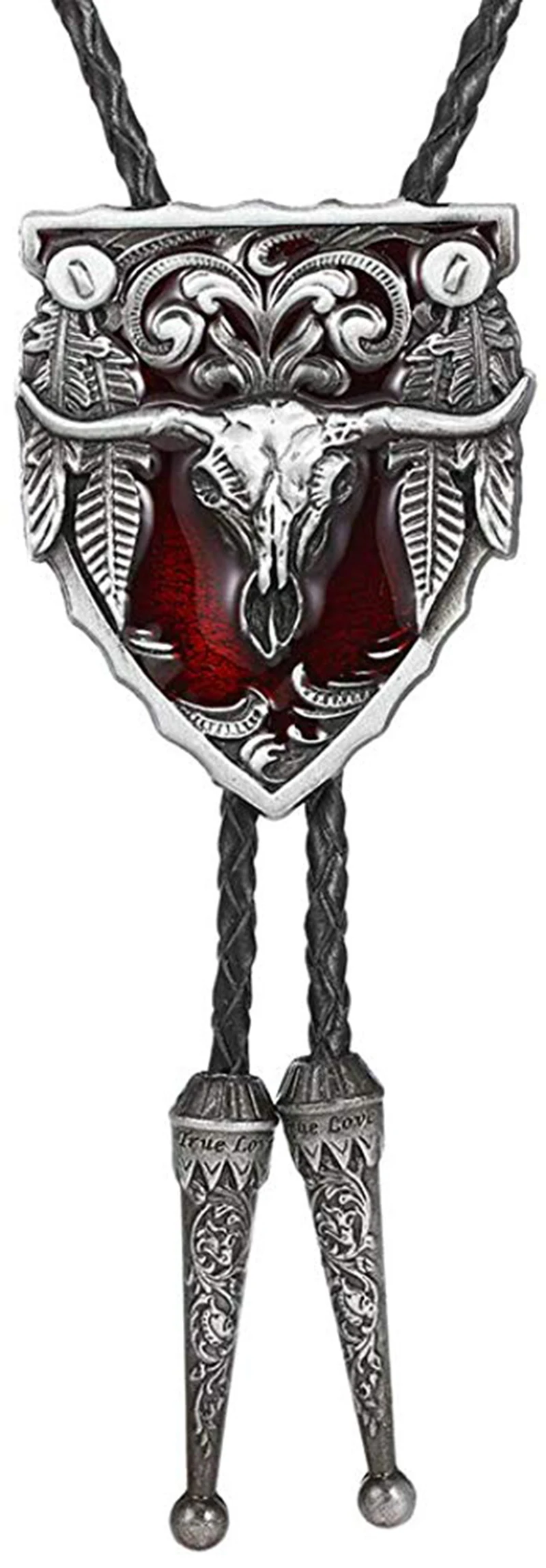 Amrican Red long horn bull head  Bolo tie for woman women Handmade Western  Art Indian Alloy Necktie silvr star Pentagram