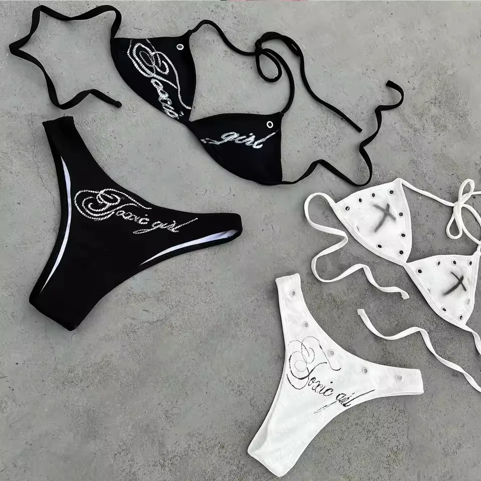 

Cross-border summer new arrivals Fashionable Y2K letter-printed backless sexy bikini for spicy girls