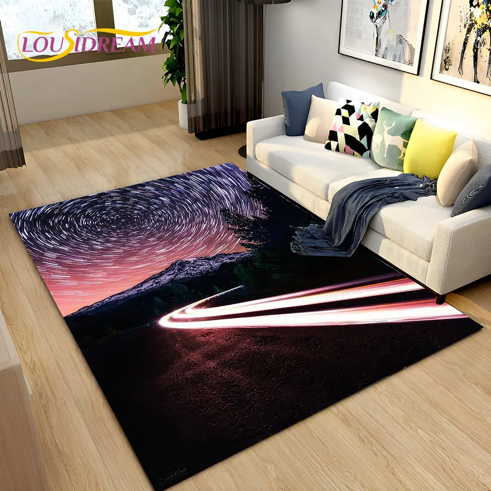 3D Neon Expressway Track Road Area Rug Large,Carpet Rug for Home Living Room Bedroom Sofa Doormat Decor,Kids Non-slip Floor Mat