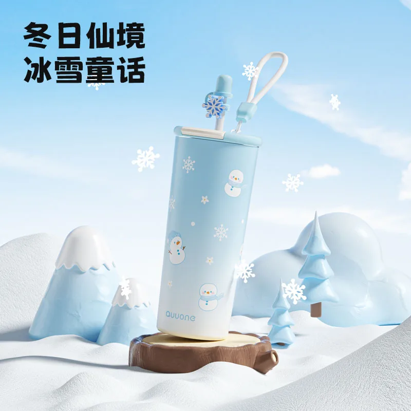 

Quuone Straw Thermos Cup Snow Large Capacity Bottle 316 Stainless Steel Ceramic Vacuum Thermal Mug Love and Deepspace Zayne