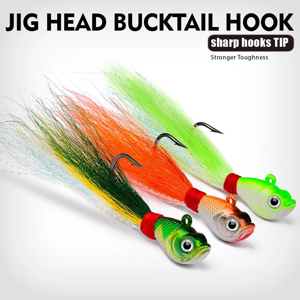 5 stücke Bucktail Jig Glow In The Dark Bucktail Angeln Jig Kopf Haar Jigs Für 7g-56g Bass frische & Salzwasser Angeln Zubehör – Detail 4