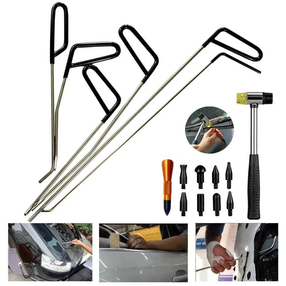 6/16/23 Pcs Car Dent Repair Hooks Stainless Steel Push Rods Car Body Dent Removal Crowbar Kit Automotive Ding Hail Puller Set