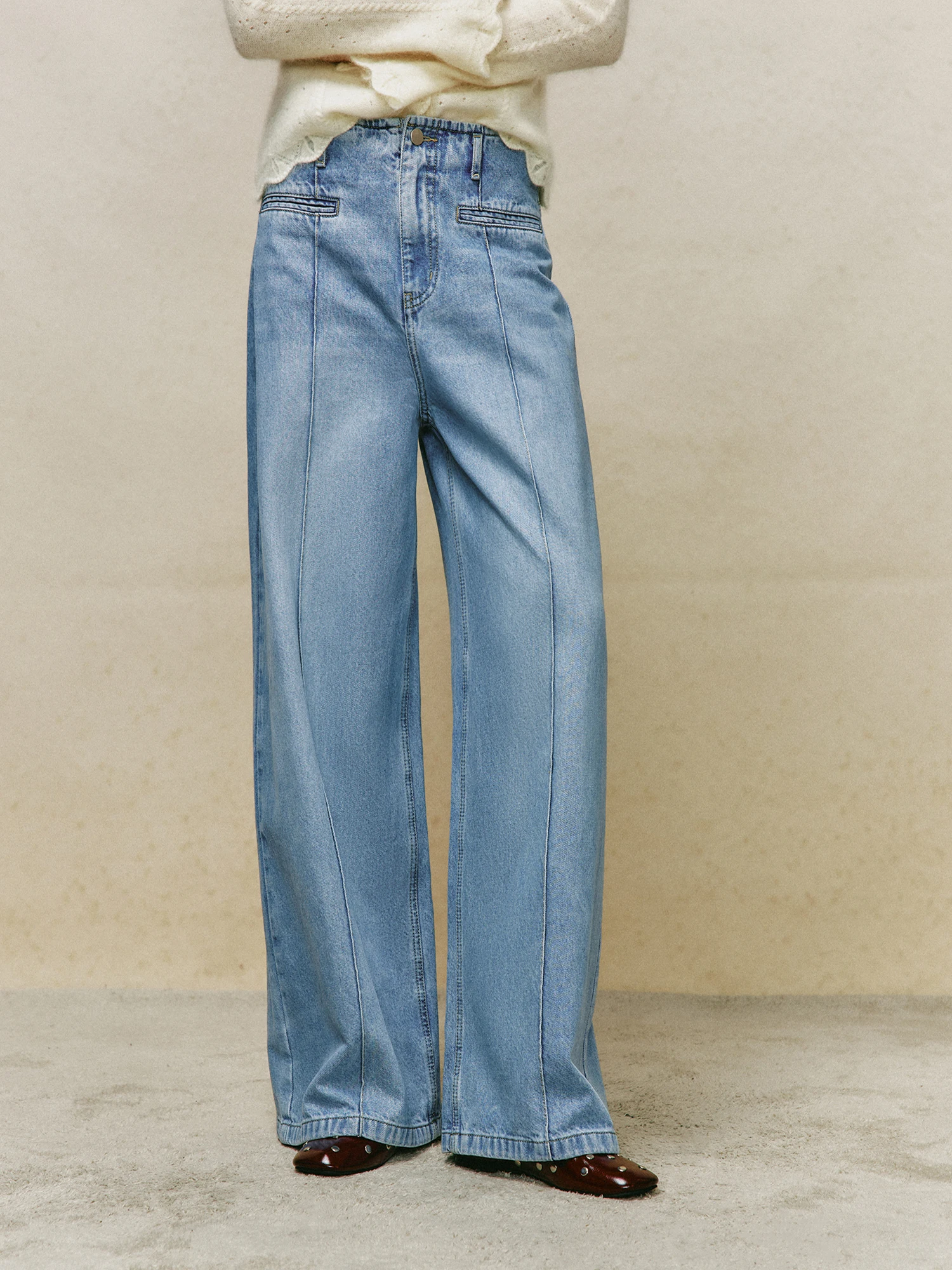 Retro Heavyweight Washed Denim Jeans mid High Waist Straight Leg Wide Pants Women's Long Trousers Comfortable Cotton Stretch
