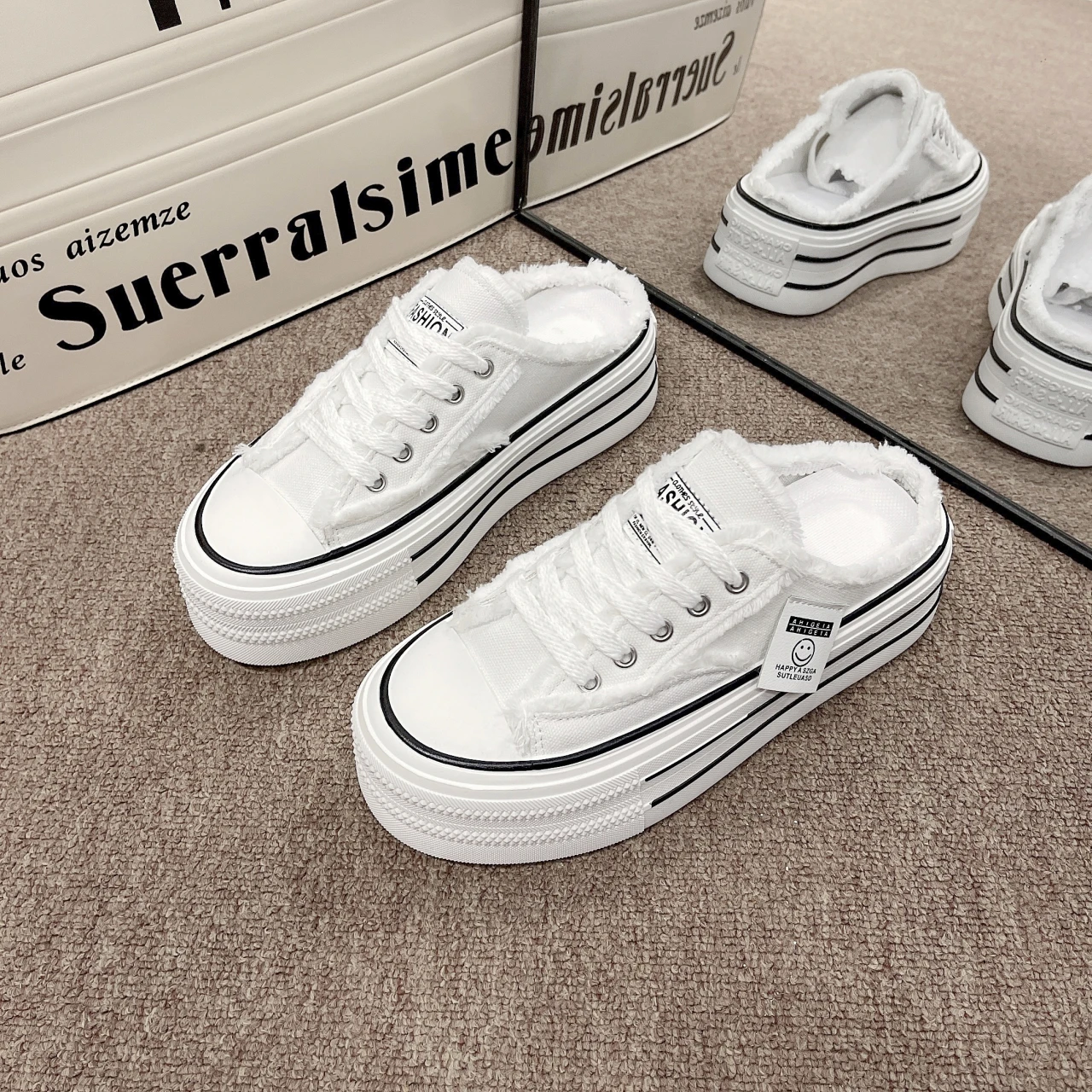 2026 Neue Damen-Mode Canvas Halbslipper Atmungsaktive Freizeitschuhe Sportliche Schuhe mit Dicker Sohle Vulkanisierte Schuhe Zapatos Mujer 35-40 – Detail 2