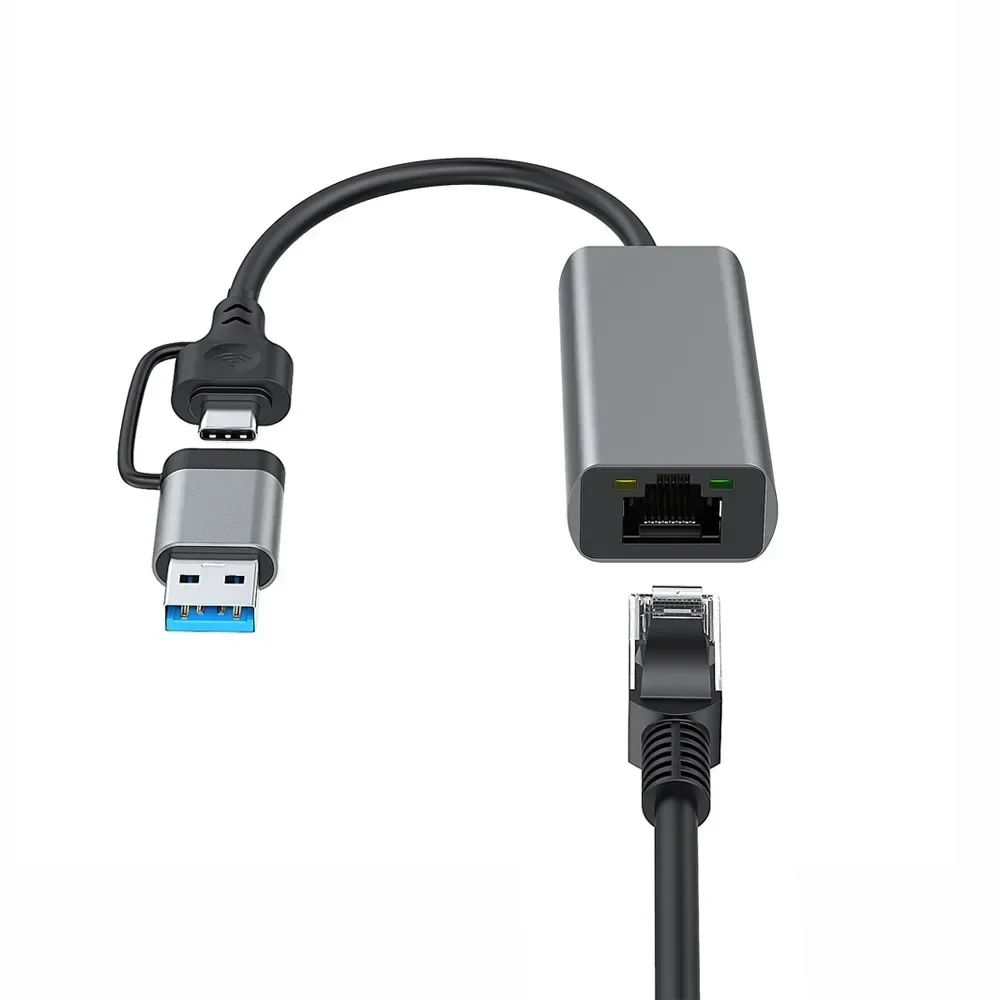 USB Type C ถึง RJ45 การ์ดเครือข่ายแบบมีสายภายนอก USB 3.0 ถึงอะแดปเตอร์อีเธอร์เน็ตสําหรับแล็ปท็อปพีซี