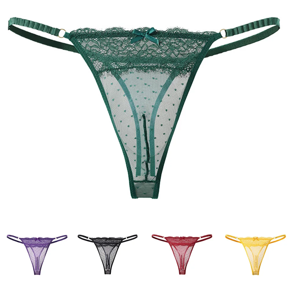 Men Lace Mesh G-string Briefs Sheer Low Waist Thong Underwear Transparent Splicing Sissy Lingerie For Daily And Erotic Wear
