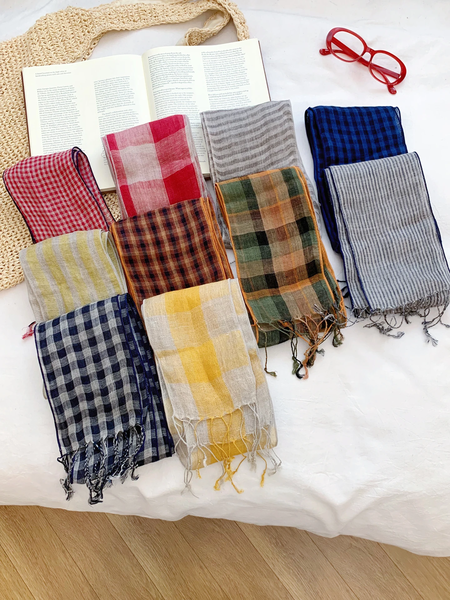 Korean Style Summer Linen Scarf 2026 New Ladies Thin Long Tassel Artistic Versatile Cotton Linen Silk Scarf Rectangle Shape