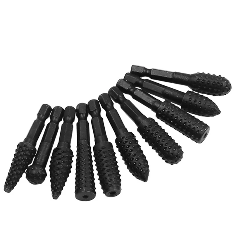 10Pcs Rotary Rasp File Set 1/4 Inch Hex Shank Rotary Burrs For Wood Carving Durable