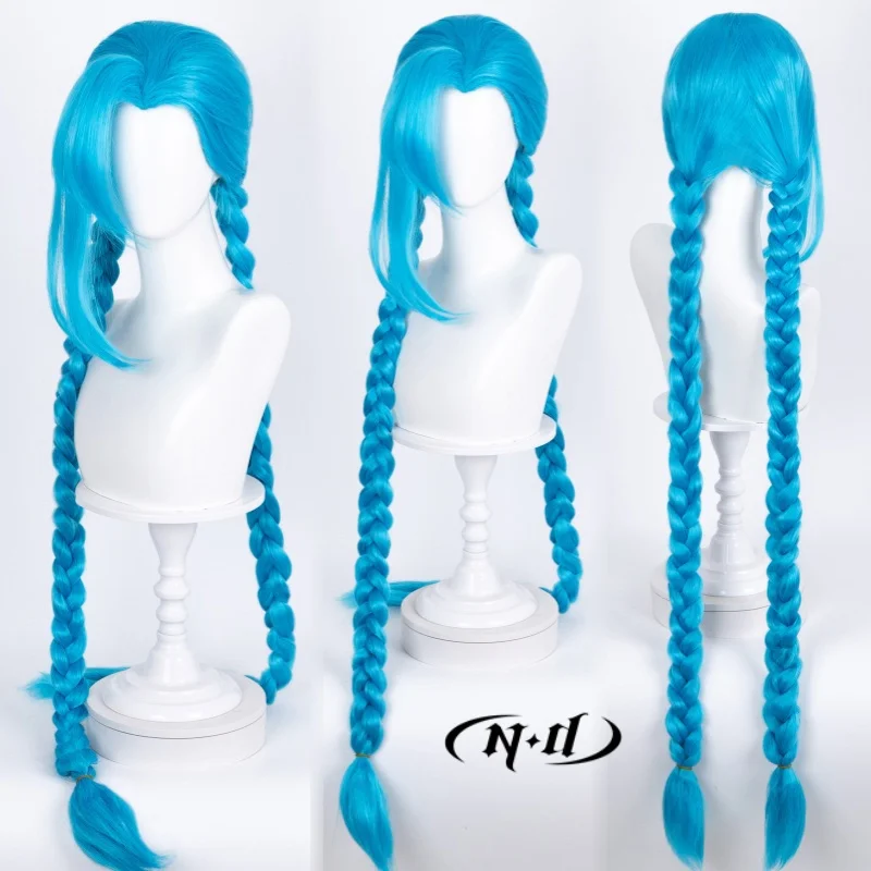 ND Jinx Cosplay Wigs Arcane League of Legends Cos Hair Wigs Heat Resistant Synthetic for Comic Con Coser Costume Theme Party