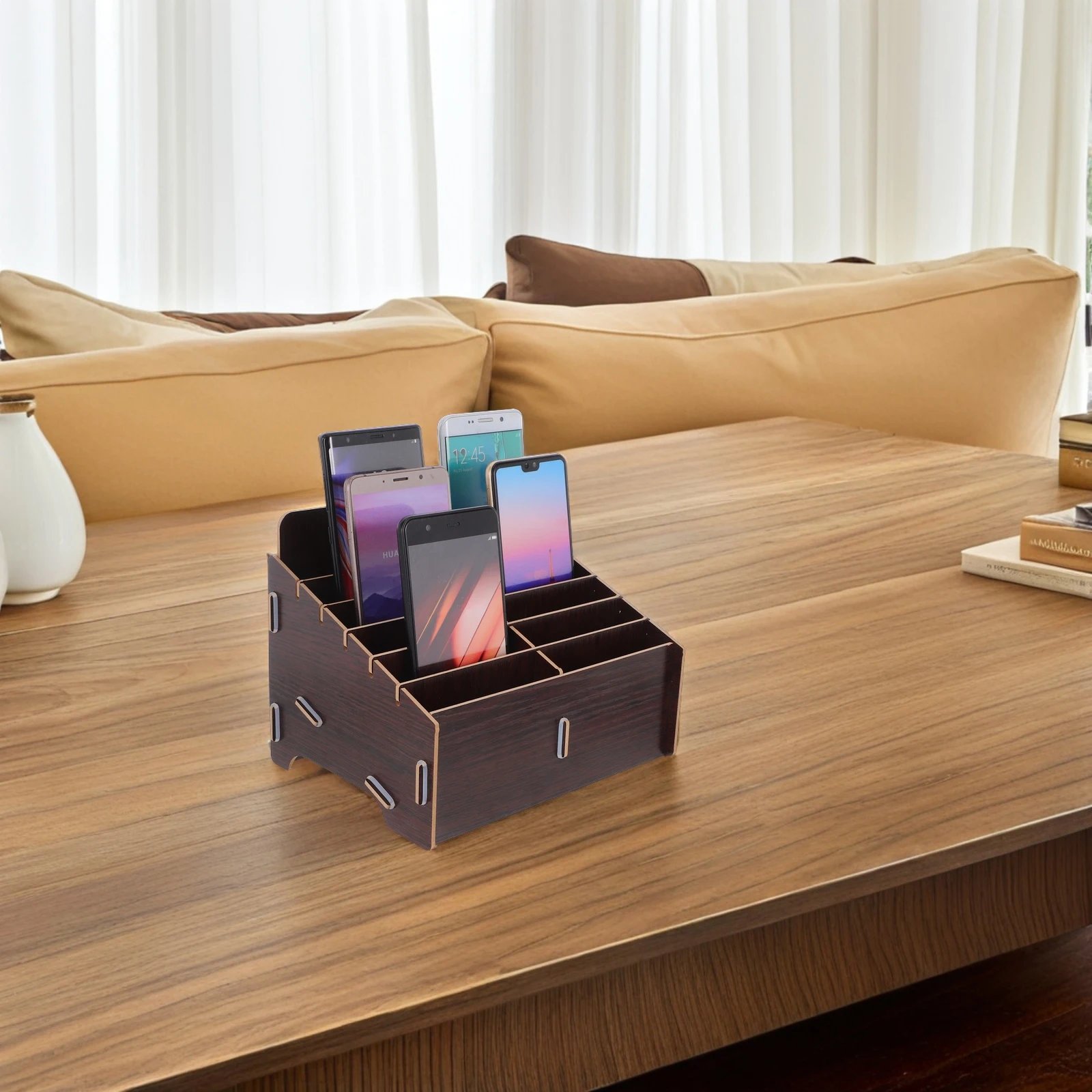 

Mobile Phone Storage Box Portable Holder Desktop Wooden Telephone Board Cell for Bed