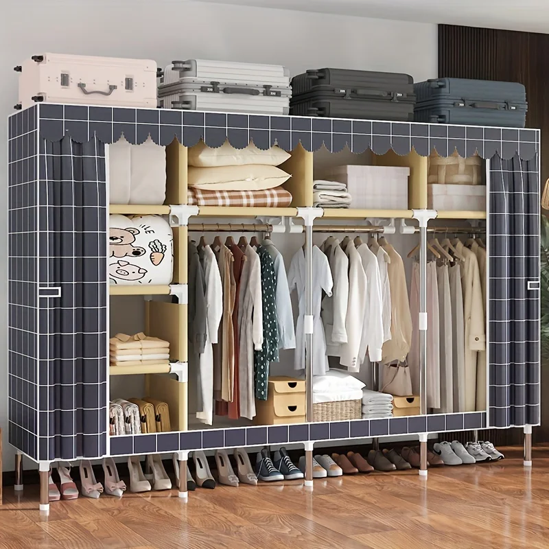 

Closet Organizer with Hanging Rods & Multi-Layer Dividers - Freestanding, Spacious Storage Solution Portable Wardrobe Closets