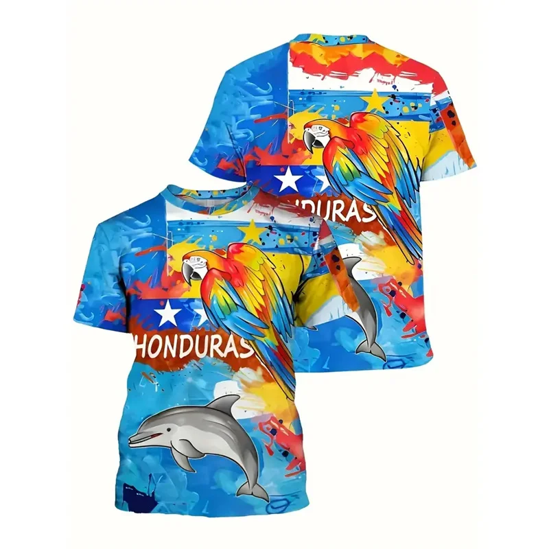 Honduran Flag Pattern T Shirt Men 3d Print Parrot Letters HONDURAS T-shirt Oversized Casual Sports Crew Neck Short Sleeve Tees