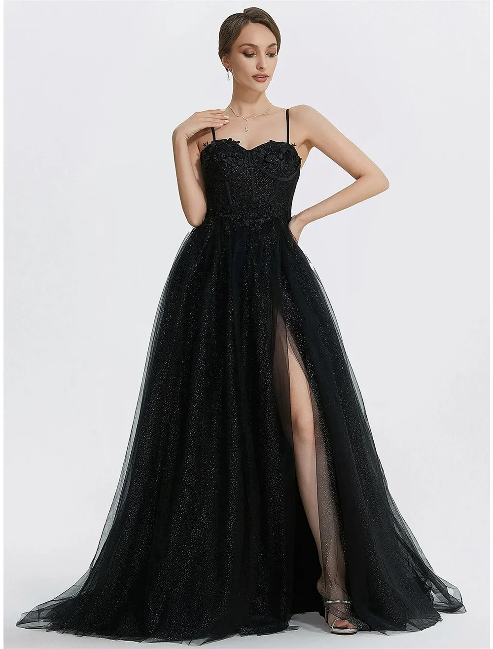 Annie Black Prom Dress Glitter Embroidered Tulle Women'sEvening Dresses Wedding Dress Formal Occasions Dresses Vestidos De Noche