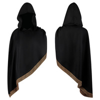 Unisex Adult Medieval Costume Hooded Cape Short Cloak Black Death Halloween Christmas Costumes Coat Fancy Dress Accessories