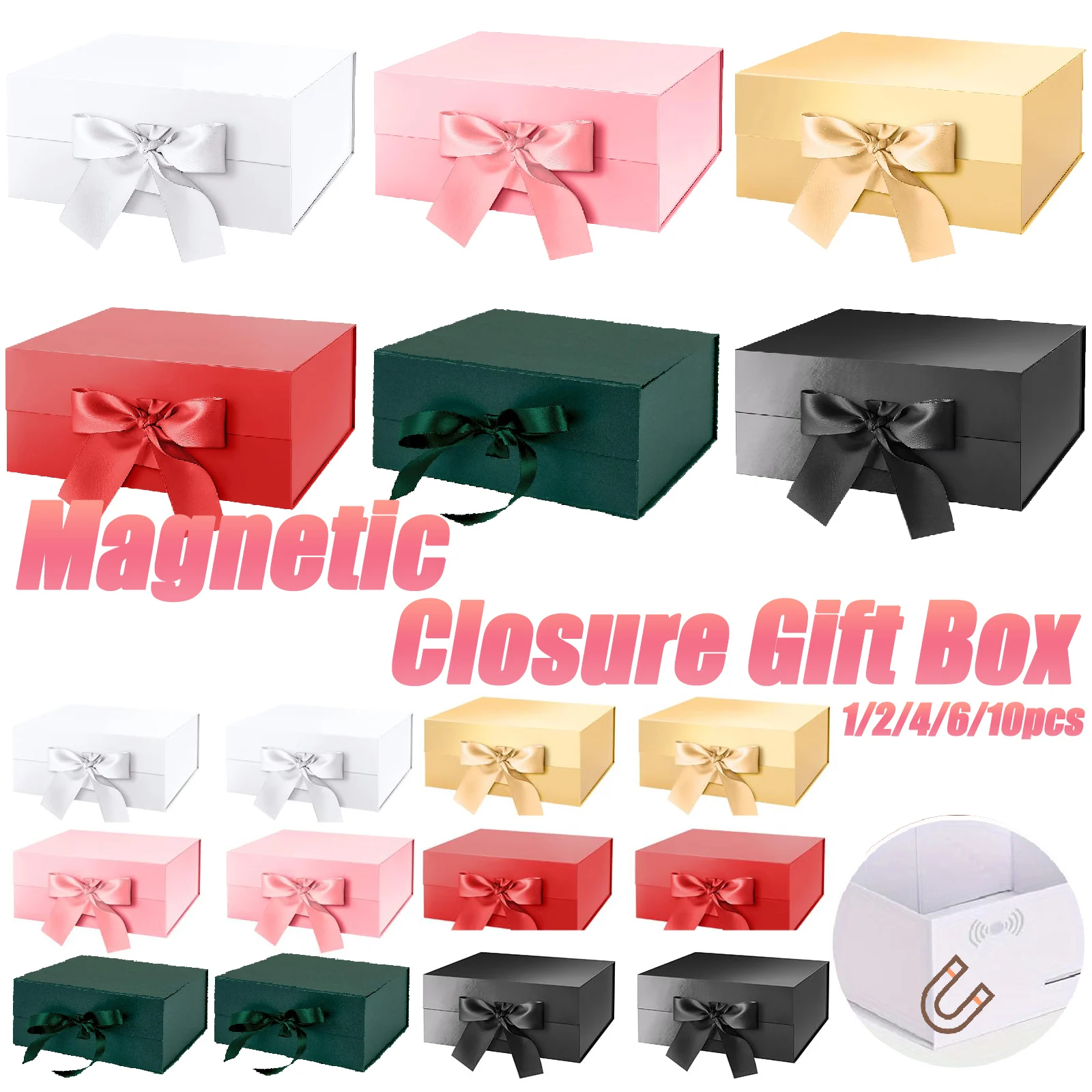 10-1Pcs Magnetic Closure Gift Box with Ribbon Collapsible Gift Box with Lid Wedding Gift Box for Gift Wrap/Bridesmaid Proposal