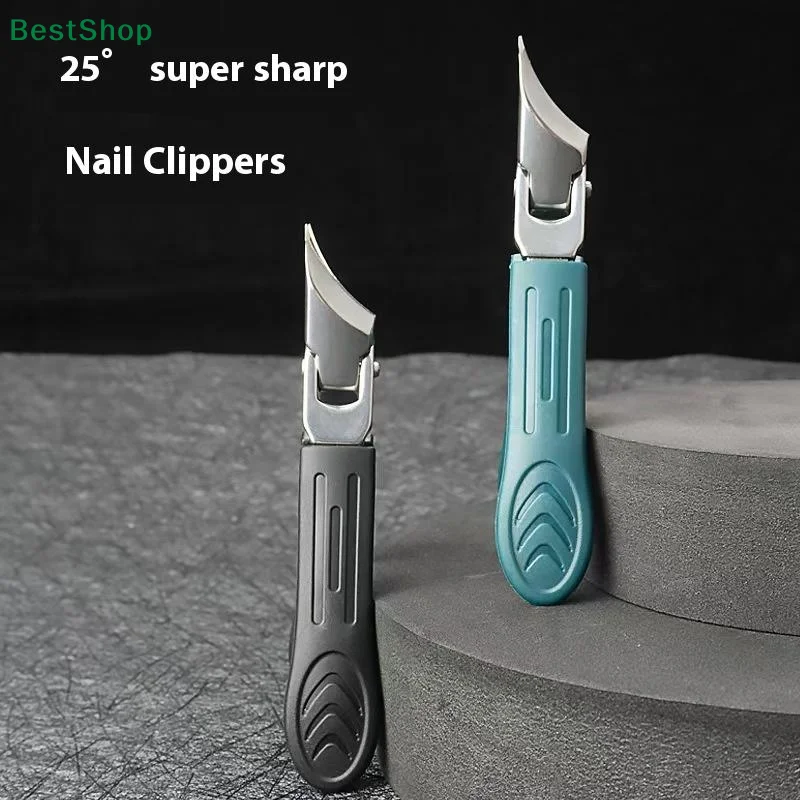 ☆ ☆ 25 °   ماكينة قص الأظافر المنحنية ذات الفم المائل من الفولاذ المقاوم للصدأ ومزيل للبشرة المضاد للرذاذ
