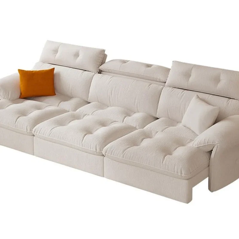 

Electric sofa bed small apartment Japanese cream style multi-functional telescopic straight row fabric sofa