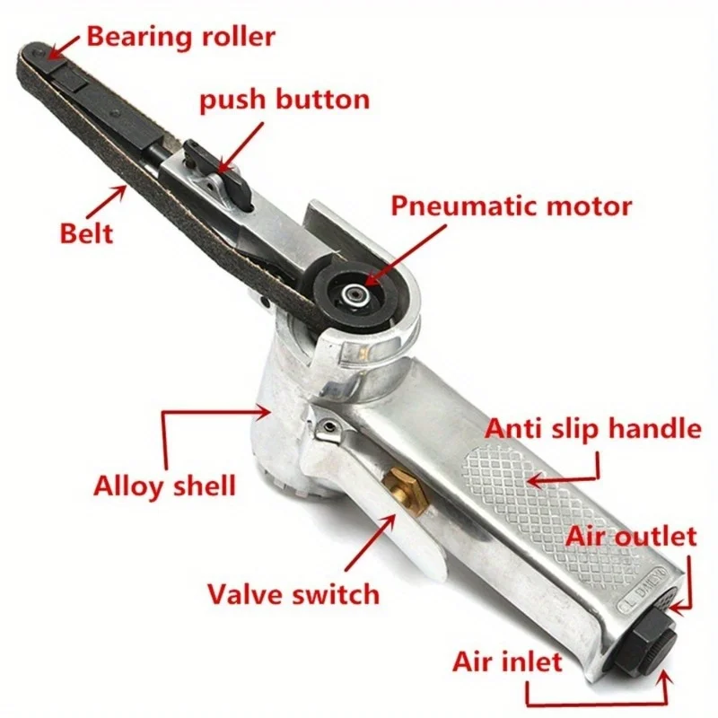 1Pc 3/8" Air Belt Sander Air Angle Grinding Machine with Sanding Belts for Air Compressor Sanding Pneumatic Tool Set - view 2