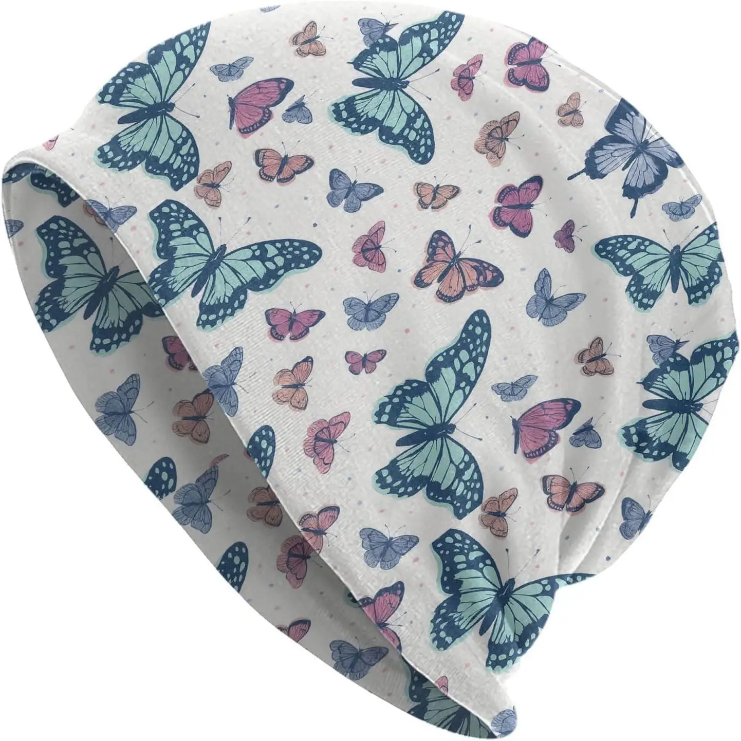 

Colorful Cartoon Butterfly Knitted Hat Adult Unisex Stretch Cuffed Beanie Print Cap Daily Wear Camping Knitted Beanie