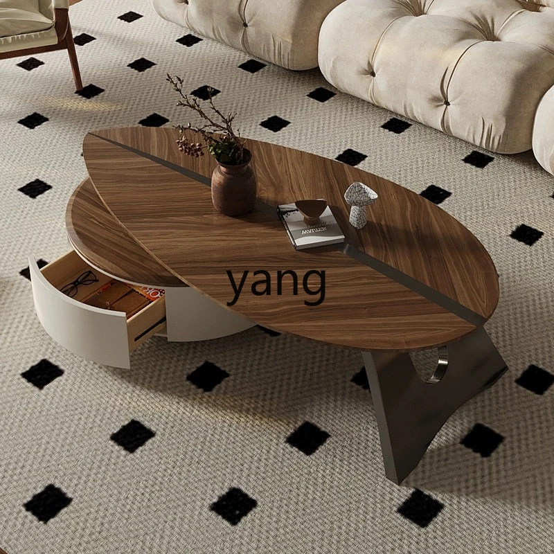 Yjq Leaf Tea Table Living Room Home Modern Simple High Sense Walnut Minimalist Light Luxury Designer Tea Table