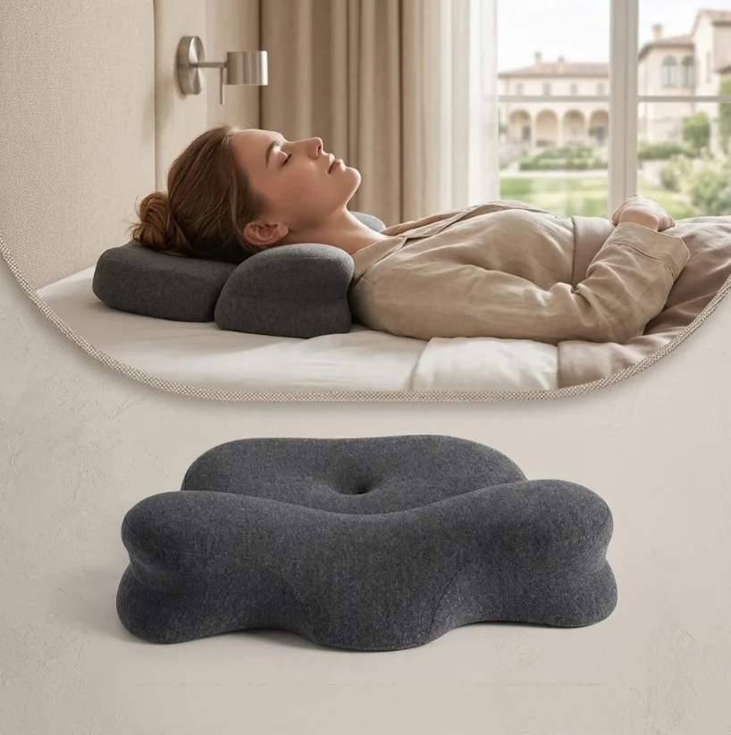 Ergonomic Cervical Memory Foam Neck Pillow Zoned Neck Support Slow Rebound Knit Pillow Home Dorm Salon Relieve Neck Pressure