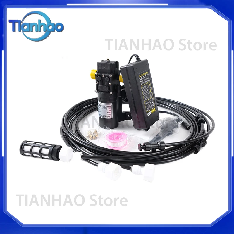 Garden Irrigation Kit with Pump Filter Piping Adapter Nozzle Cable Ties End Plugs Buckles Fog Cooling System for All Models