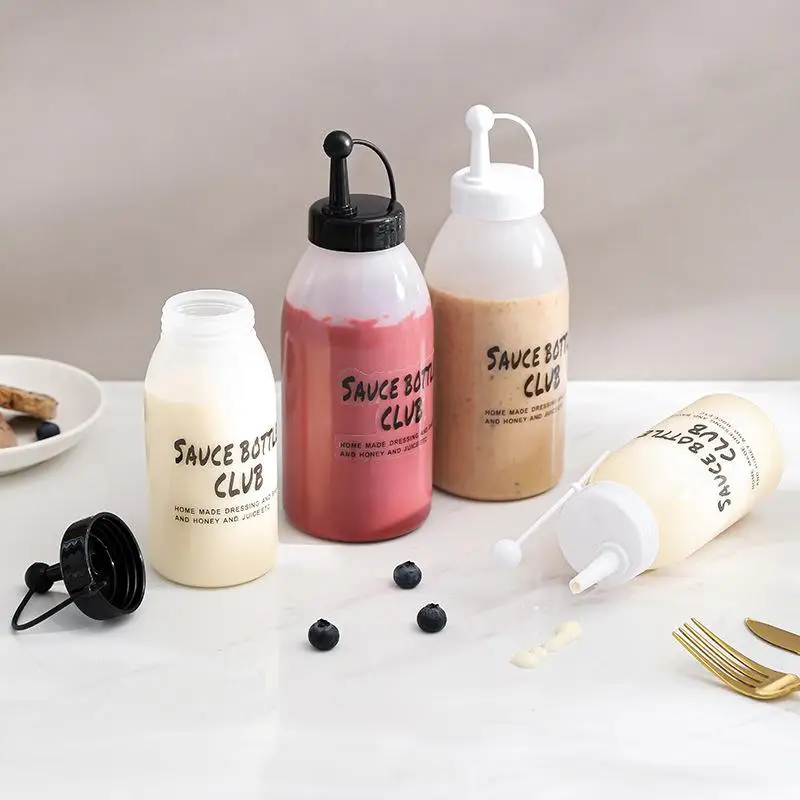 350/650 مللي زجاجات ضغط بلاستيكية موزع بهارات الكاتشب صلصة الخردل وزجاجة توابل أواني المطبخ