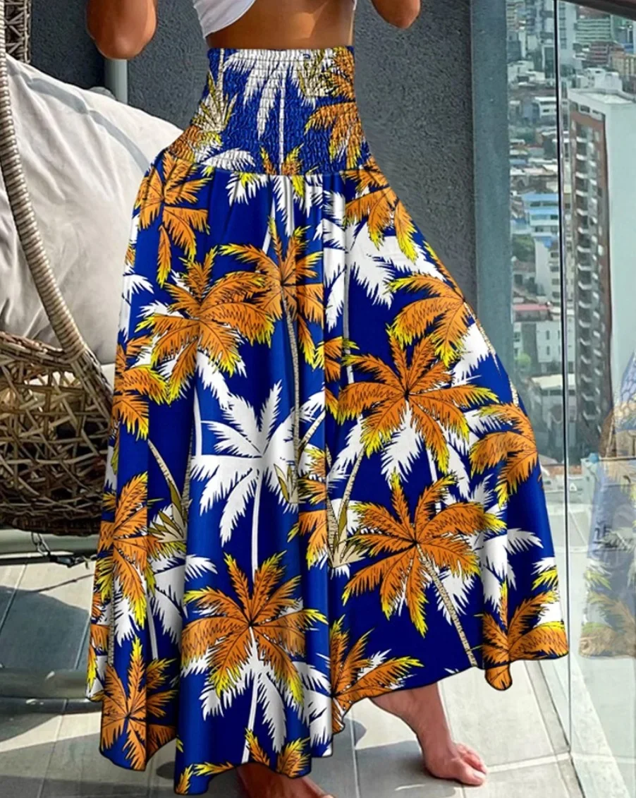 Damen Maxirock mit Smok-Details, hoher Taille und Paisley-Print – Fließender A-Linien-Rock für Strandurlaub und Freizeit – Detail 6