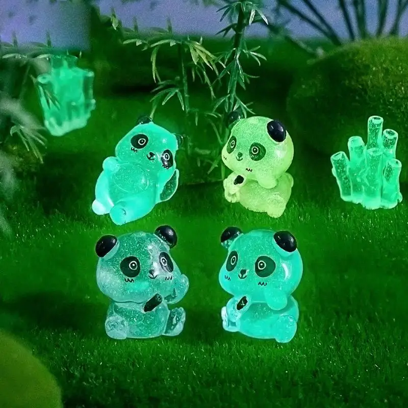 Mini figuras de resina brillantes de Panda, No se decolora, paisajes en miniatura decorativos impermeables para escritorio, estante de casa de muñecas