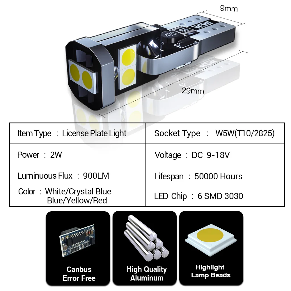 License Plate Light W5W T10 168 194 Lamp For Land Rover LR2 LR3 LR4 Freelander Range Rover Sport Accessories 2pcs LED Lamp