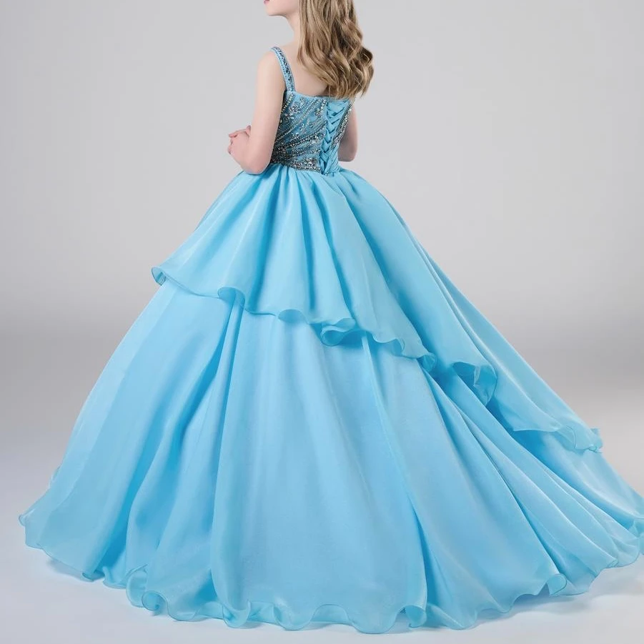 Sukienka na konkurs piękności dla małej dziewczynki, zdobiona koralikami, błękitna, liliowa, szyfonowa, dla niemowląt, dzieci, na urodziny, formalna, koktajlowa, dla nastolatek, Junior Miss