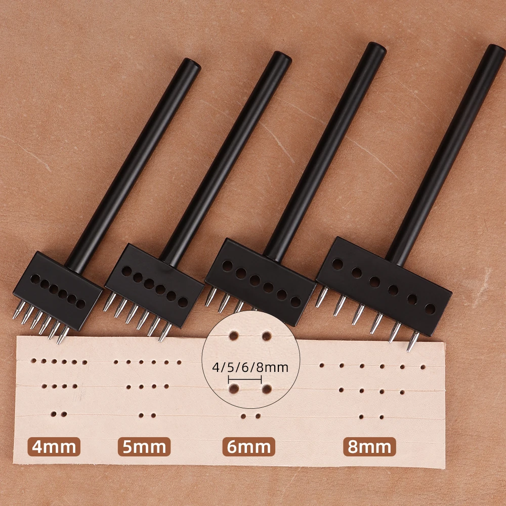 1 zestaw skórzanych okrągłych, pustych dziurkaczy, rozstaw 4/5/6 mm - 2/4/6 otworów do pasków DIY, płótna, papieru i tworzyw sztucznych