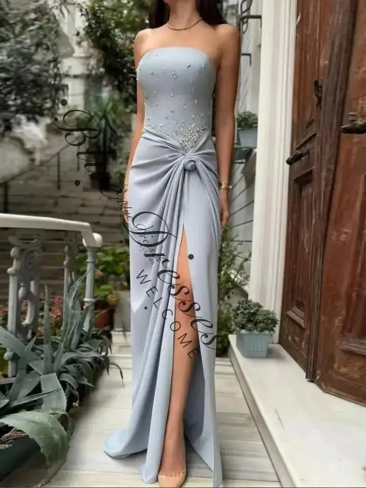 

customized Luxury Beading Sleeveless Long Formal Evening Dress High Slit Floor Length Classic Customized Prom Gown New