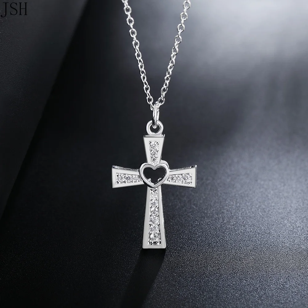 

Promotions 925 sterling silver Beautiful fashion Elegant charm Crystal cross pendant CZ Zircon pretty Necklace jewelry