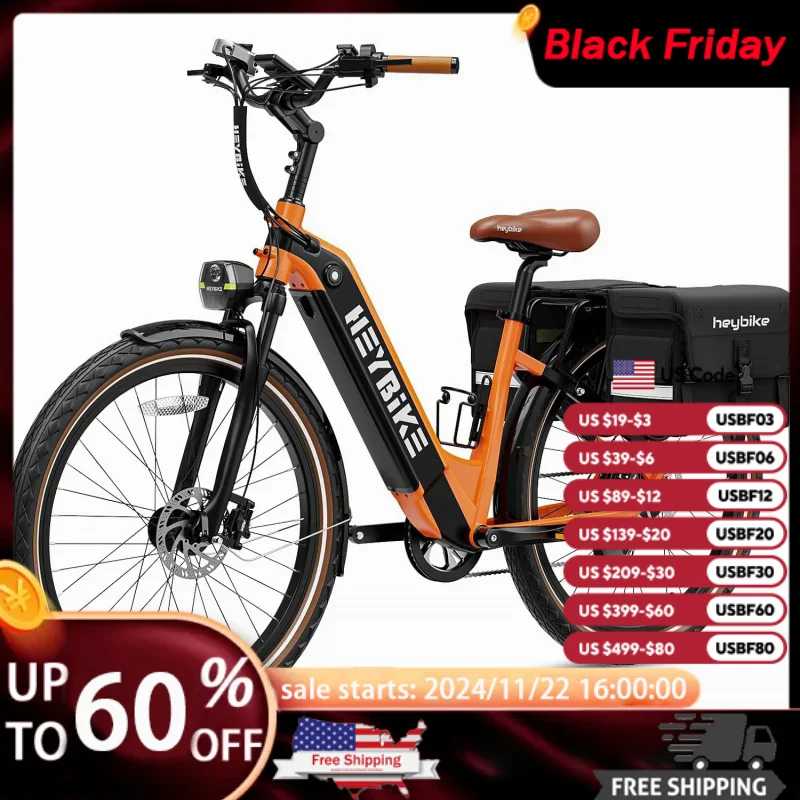 QHeybike Cityrun Bike, 1000W Motor Peak City Cruiser Ebike, 48V 15Ah(720Wh) Battery, 60 Miles, Step-Thru Electric Bicycl