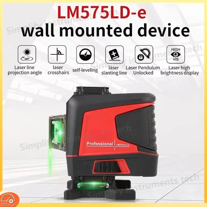 12 Lines 3D Self-Leveling Laser Level with 360° Horizontal and Vertical Cross Green Laser Beam Line for Construction and DIY