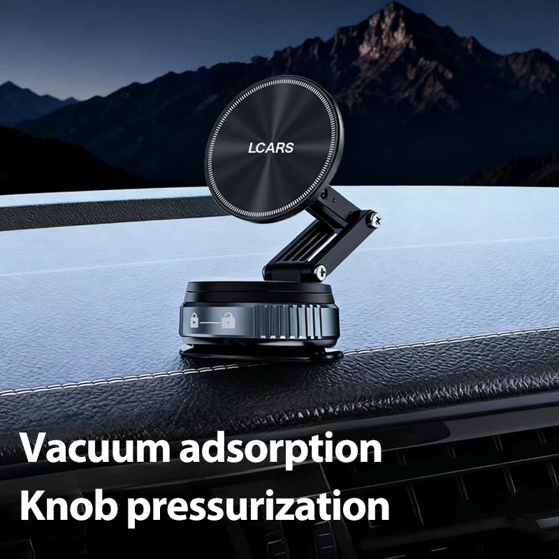 Lcars Car Phone Holder, 360-Degree Rotating Magnetic Head with Dual-Mode Vacuum Suction Cup, Foldable Design for Car Dashboard, Compact Size for Easy Storage, Stylish Appearance, Durable Structure, Suitable for Multiple Use Scenarios