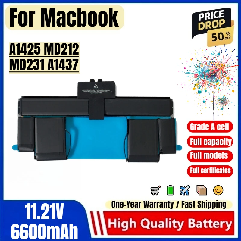 For Macbook 13 Inch A1425 MD212 MD231 A1437 Laptop Battery 0 Cycle High Quality High Capacity Replacement Bateria Grade A Cell