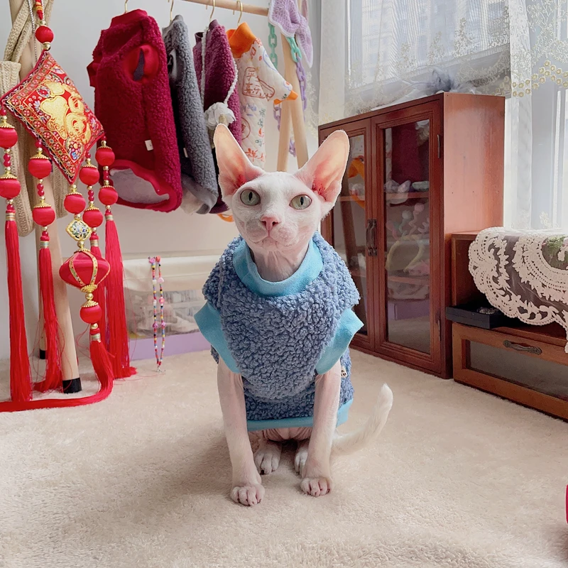 Fashion Warm Sphynix Cat Sweater Hairless Cat Clothes Thickening Soft Double-side Lamb Wool Fiber Coat for Devon Winter Outwear