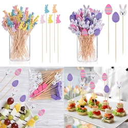100pcs/bag Easter Bunny Eggs Natural Bamboo Sticks Cake Fruit Fork Easter Party Decoration Home Supplies