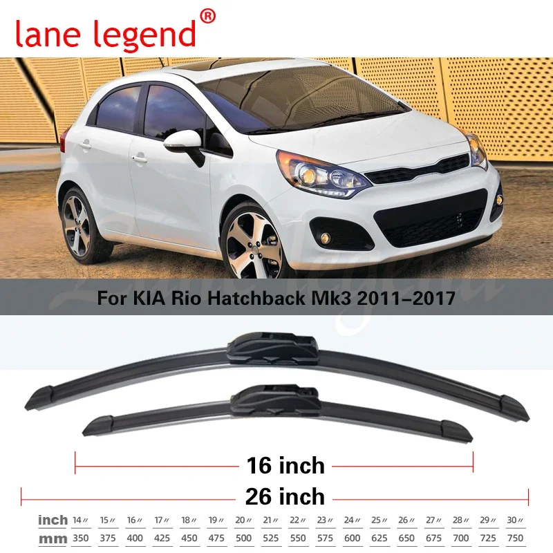 For KIA Rio Hatchback Mk3 Front Rear Wiper Blades Brushes Cutter Accessories J U Hook 2011-2017 2012 2013 2014 2015 2016 2017