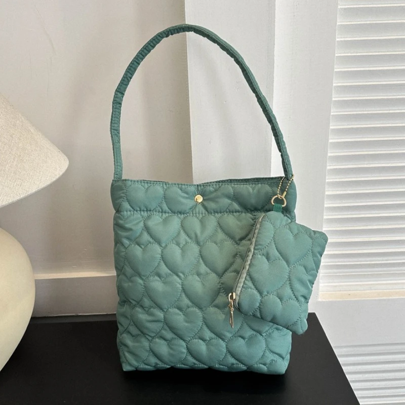 New Fashion Solid Color Quilted Tote Bag for Women Casual Down Cotton Padded Large Capacity Handbag Trendy Fluffy Shoulder Bag - view 5