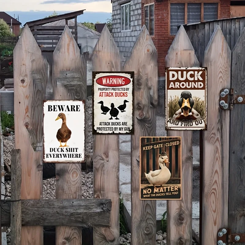 4pcs Fun Duck Metal Sign Set - 