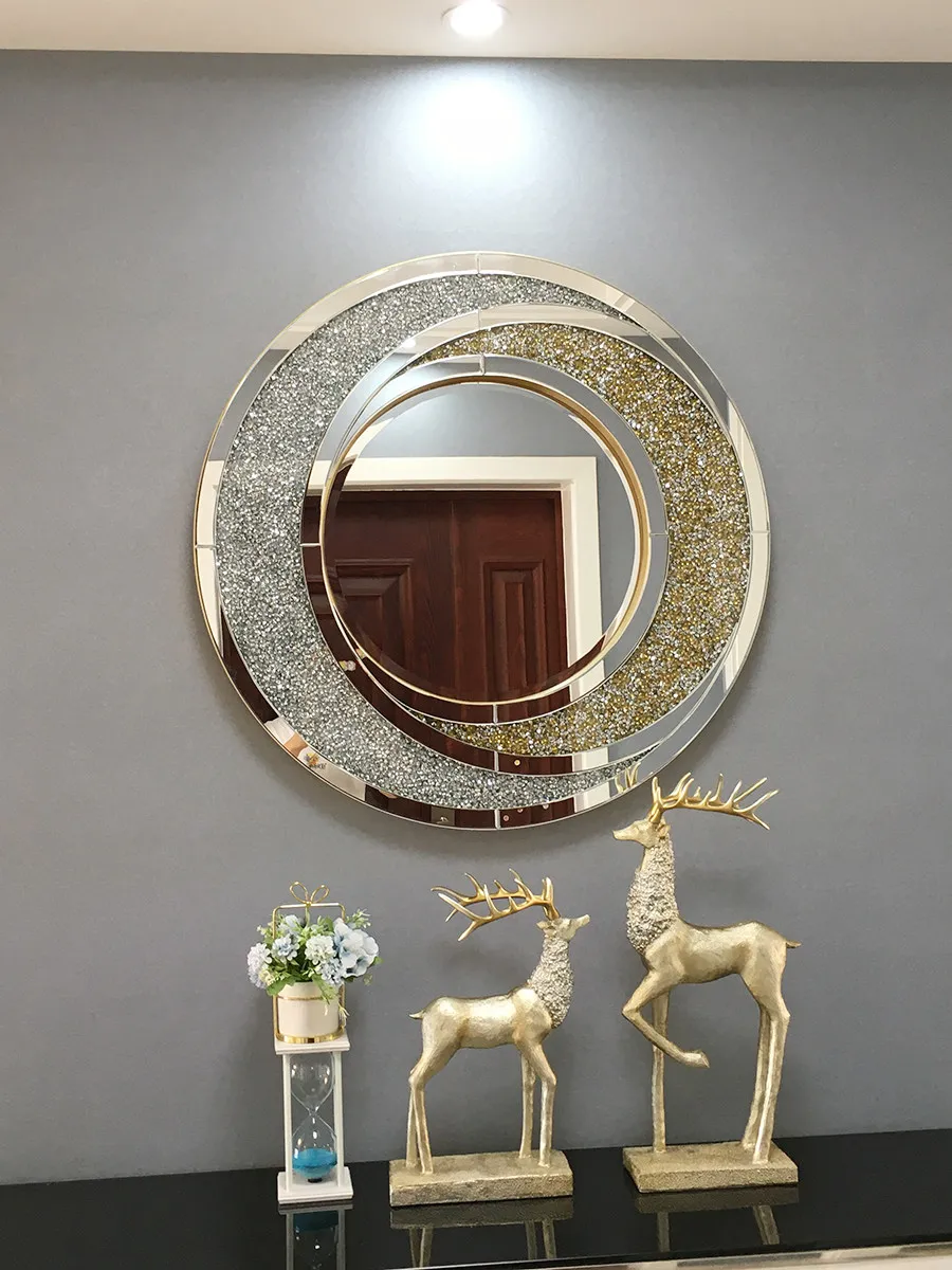 Living room light luxury fashion round art decorative mirror wall hanging creative exhibition hall sample background wall diamon