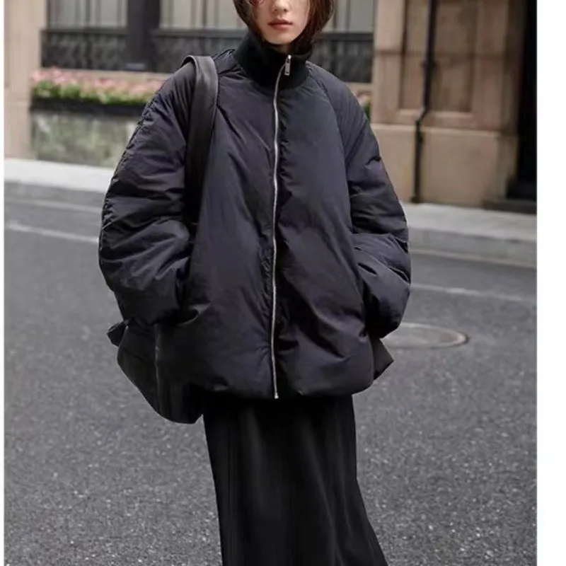 Retro Corduroy Puffer Jacket Winter Warm Women Clothes Cotton-Padded Jacket Long-Sleeve Design Parka Zipper Thick Coat Windproof