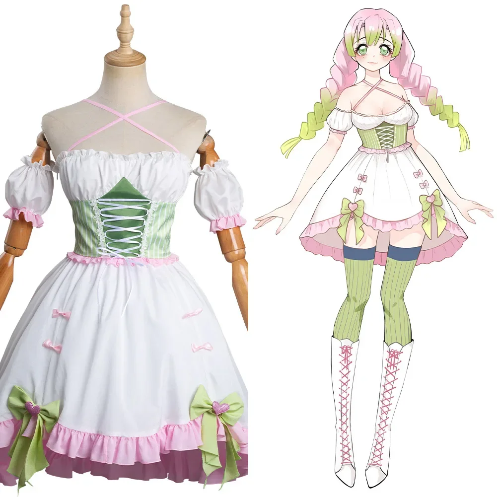 

Anime Adult Cosplay Kanroji Mitsuri Costume Lolita Dress Outfits Halloween Carnival Suit